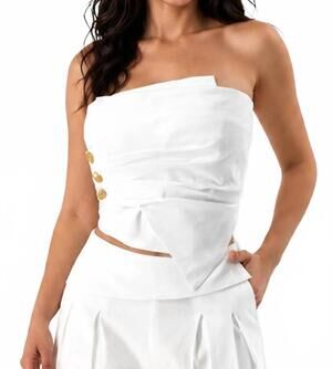 NEW HER BOTTARI button-up strapless bandeau top in off-white